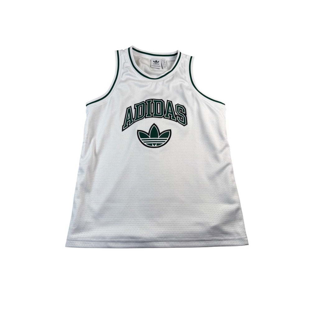 Adidas Originals Mesh Basketball Jersey White Green Trefoil Logo Kids Medium M